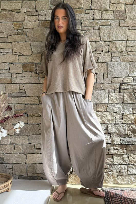 Inga Stretch Poplin Cotton Barrel Pant Earth